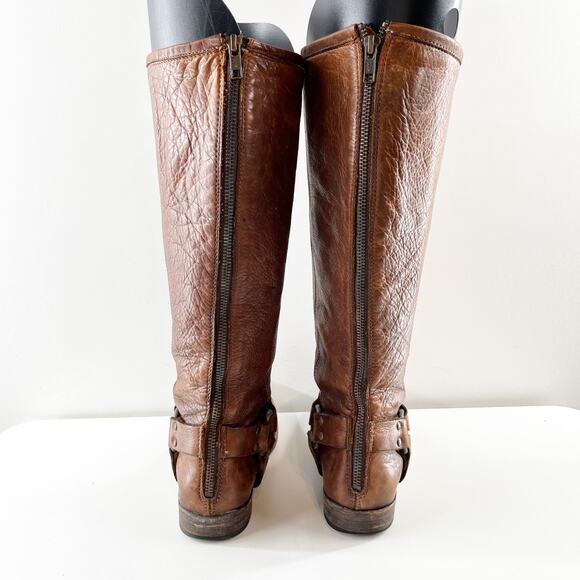 FRYE Phillip Knee High Leather Harness Equestrian Riding Boots Brown 7 - Picture 5 of 8